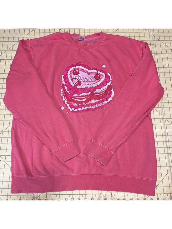 Living Fully Co Tops - Living Fully Co By Mallory Ervin XL Pink Sweetie Cake Graphic Sweatshirt Long Sl